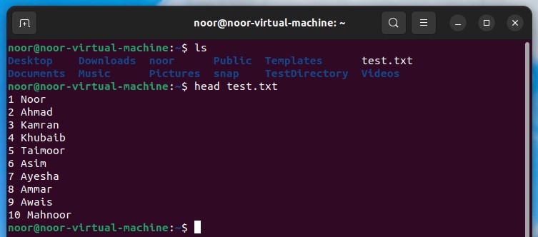 head command ubuntu