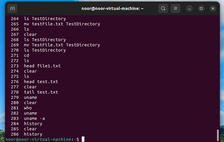 history ubuntu command
